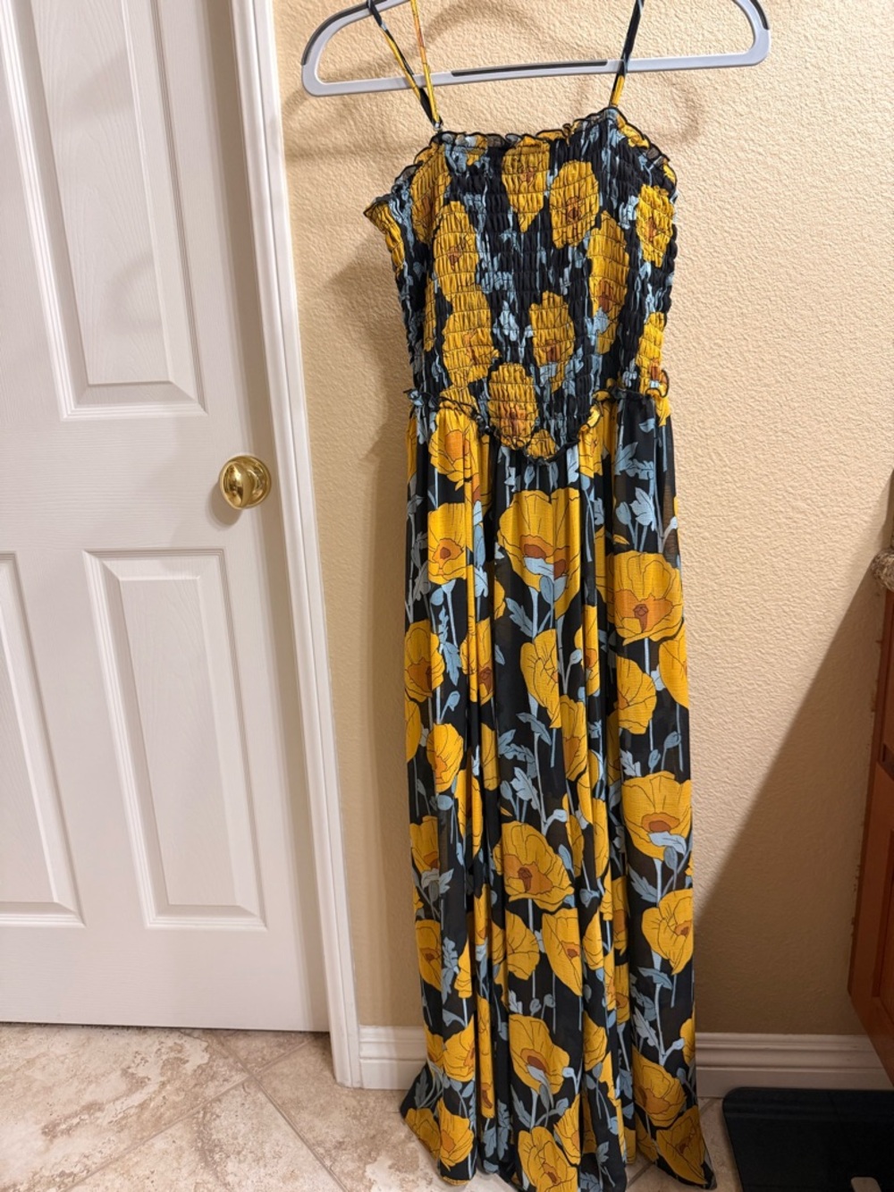 Yellow Floral Smocked Maxi jumpsuit